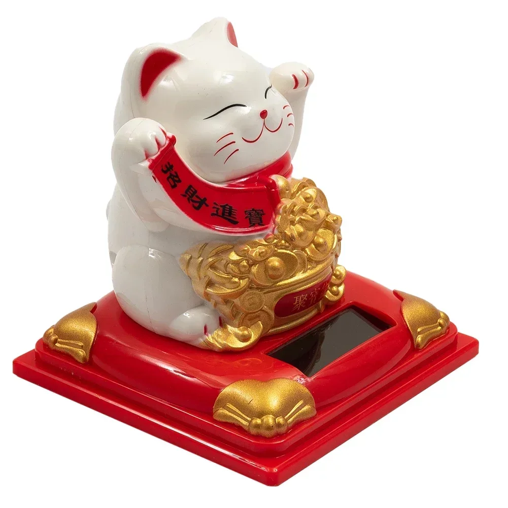 3.15 Inch Solar Waving Beckoning Cat Electric Waving Arms Lucky Cat Cashier New Store Opening Gift For Good Luck Car Ornaments