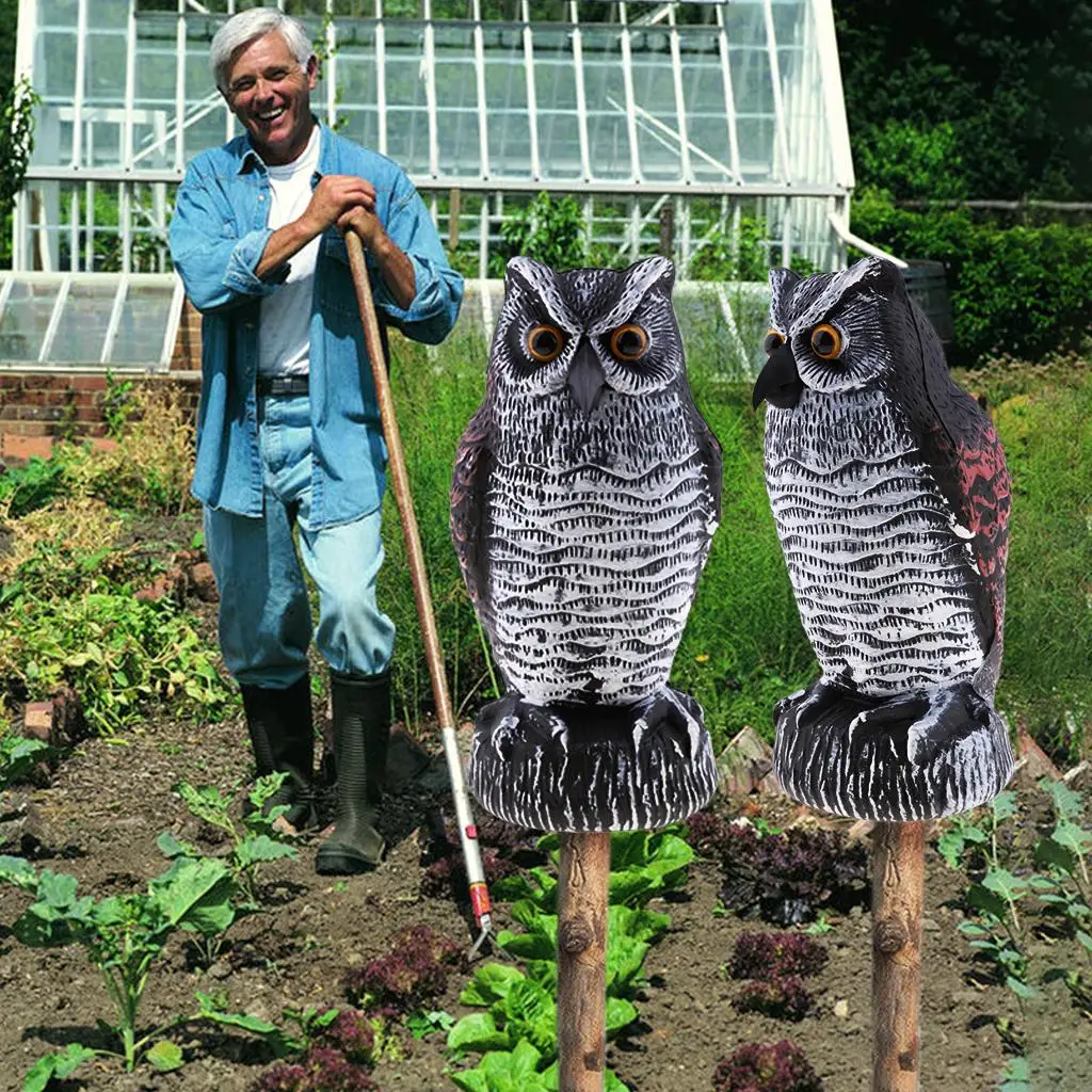Hand Painted Owl Scarecrow Hollow Bottom Garden Bird Deterrent Statue for Outdoor Yard Decoration