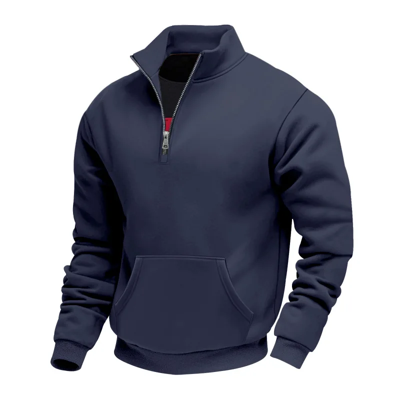 Grenzübergreifender Herbst- und Winter-Samt-Pullover für Herren, locker geschnitten, im Retro-Stil, lässig, mit Stehkragen, halbem Reißverschluss und Taschen für Pendler. – Detail 12