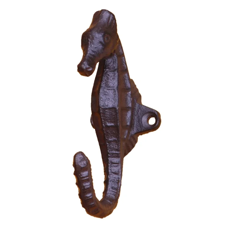 European Cast Iron Seahorse Decorative Hooks Key Storage Hanging Wall Creative Vintage Shelf