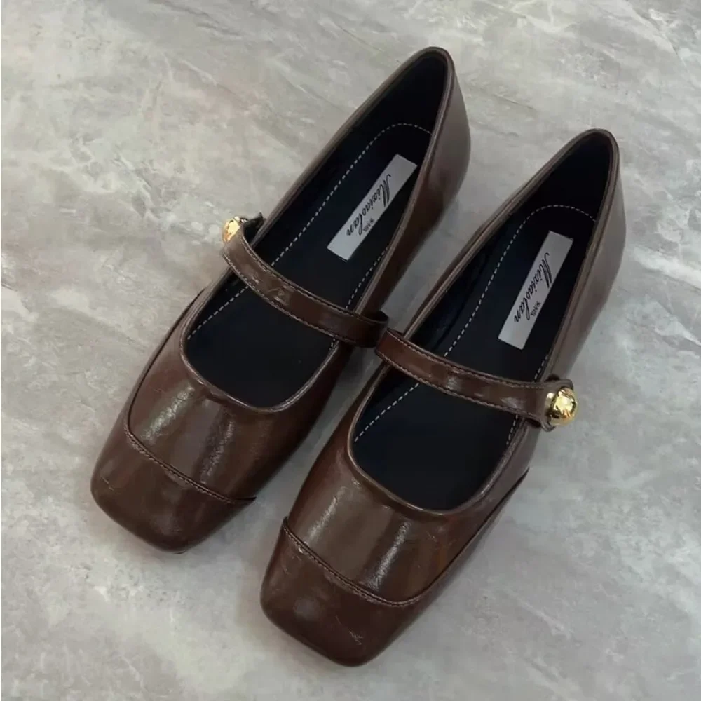 

Женские туфли на одинарной платформе, новинка 2025, осень и зима, коричневые женские туфли на плоской подошве, женская обувь Мэри Джейн с квадратным носком, женская обувь на плоской подошве