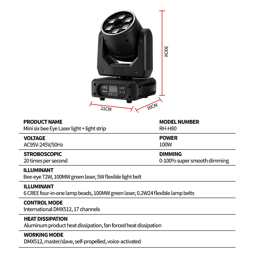 100W 6 Bee Eyes Moving Head 4in1 LED Mini Laser Beam Spot Light Podiumverlichting DMX512 Afstandsbediening voor DJ Disco KTV Wash Light