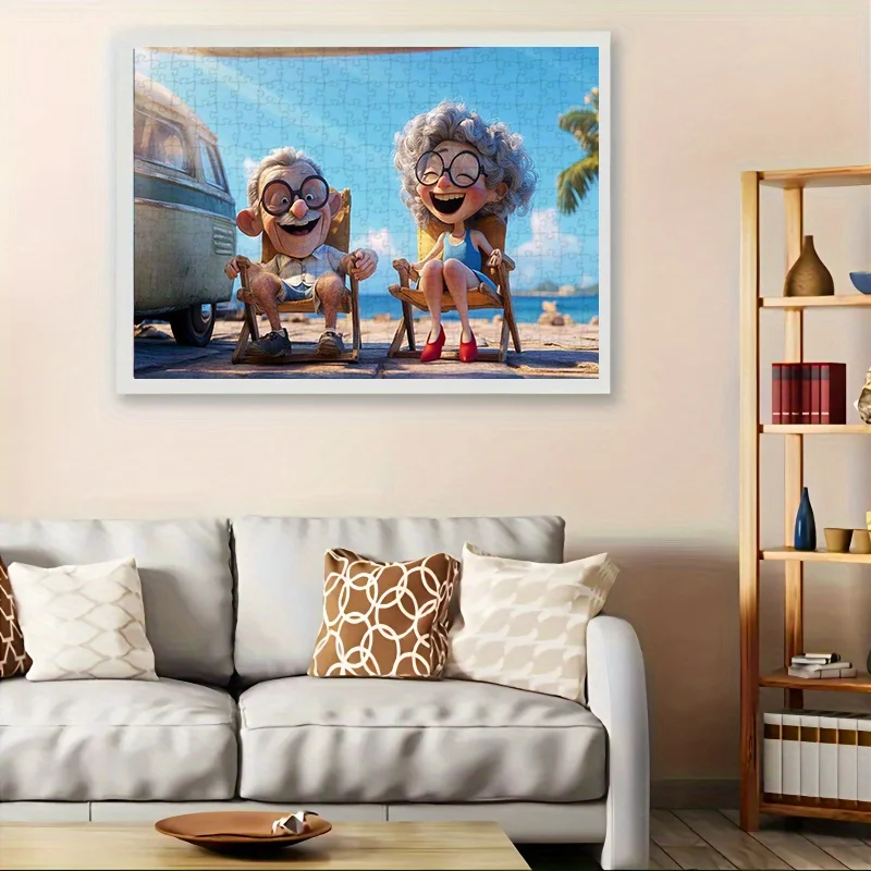 

1000pcs DIY Puzzle - Charming Elderly Couple in Dance Chair Scene, 70x50cm (27.6x19.5 inches), Thick and Durable Cardboard, Se