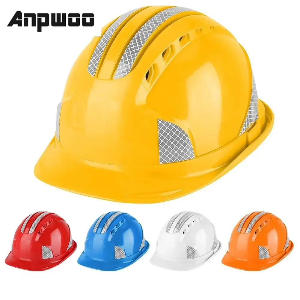 ANPWOO Worker Construction Site Protective Cap Ventilate ABS Hard Hat Reflective Stripe Safety Helmet