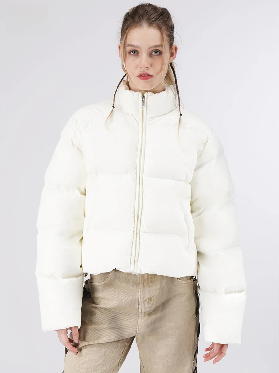 White Du Down Ort Puffer Jaet Thiened Bread Sle Stehkragen Damen Wintermantel Sli Vielseitige flauschige Oberbekleidung
