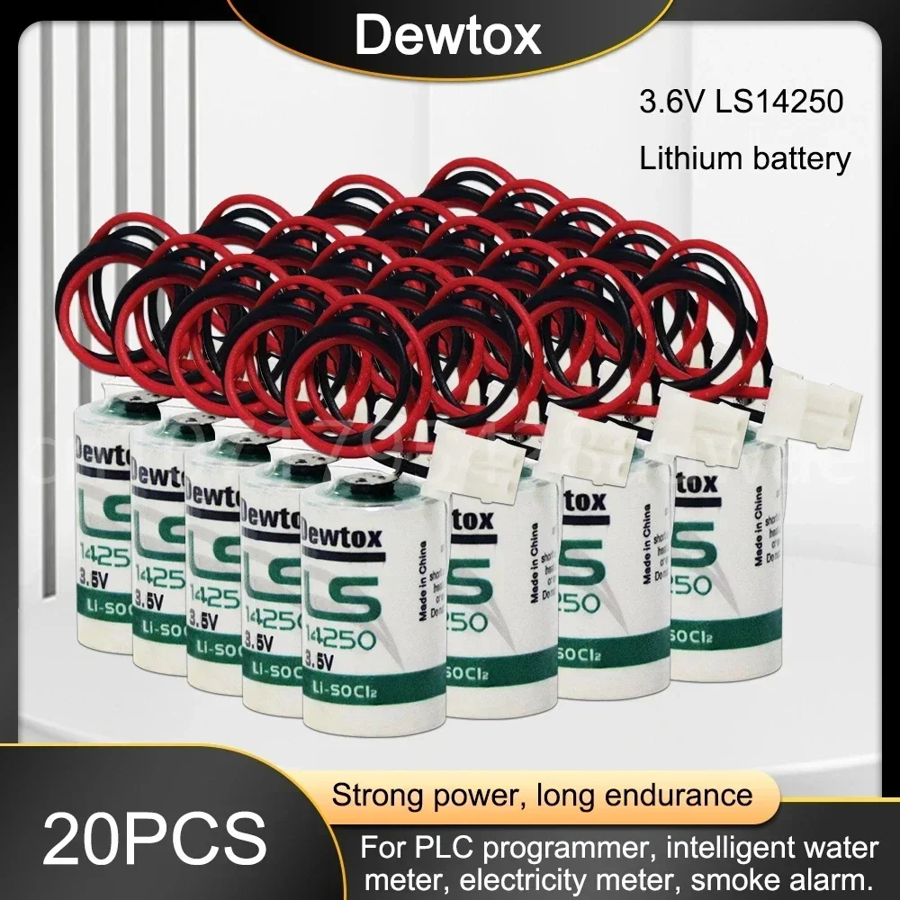 20PCS 3.6V 1200mAh LS14250 Lithium Batteria with Plug for PLC CNC Machine Tools Gas Water Meter LS 14250 SL35 ER14250 Battery