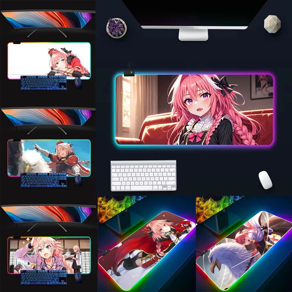 

F-Fate Apocrypha Astolfo RGB Pc Gamer Keyboard Mouse Pad Mousepad LED Glowing Mouse Mats Rubber Gaming Computer Mausepad