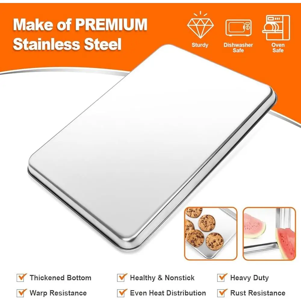 مجموعة ألواح خبز من الفولاذ المقاوم للصدأ مكونة من 12 ورقة كوكي وصينية فرن ومقلاة جيلي غير لاصقة وآمنة للاستخدام في غسالة الأطباق ومقاومة للحرارة