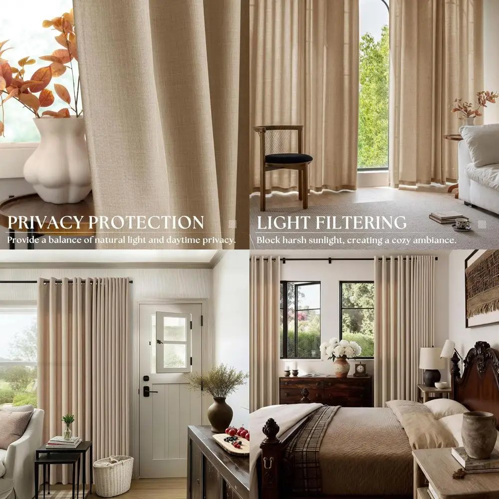

Полупрозрачные льняные шторы цвета хаки-коричневого цвета, 120 для гостиной и столовых комнат, 2 панели, верхняя часть люверса, 10 футов 52x120
