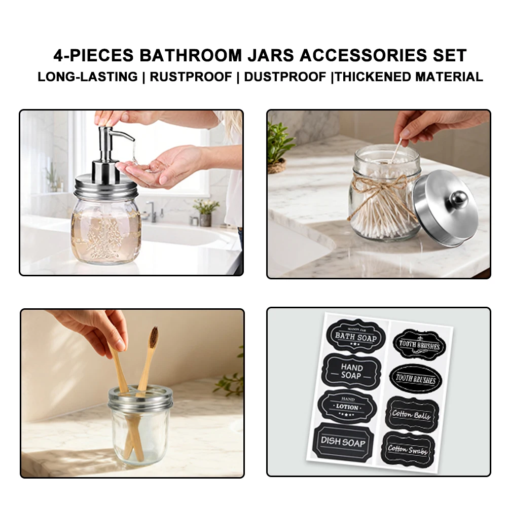 Набор аксессуаров для ванной комнаты, 4 шт., дозатор для лосьона и мыла, 2 держателя для хлопка, держатель для зубных щеток, домашний декор для ванной комнаты, идеальное украшение Idea