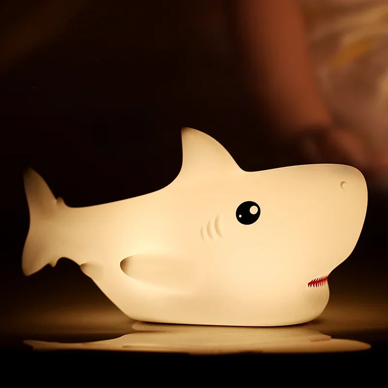 Creative Cartoon Rainbow Ocean Shark Patting Lamp Atmosphere Silicone Night Light Decoration Room Desktop Ornaments