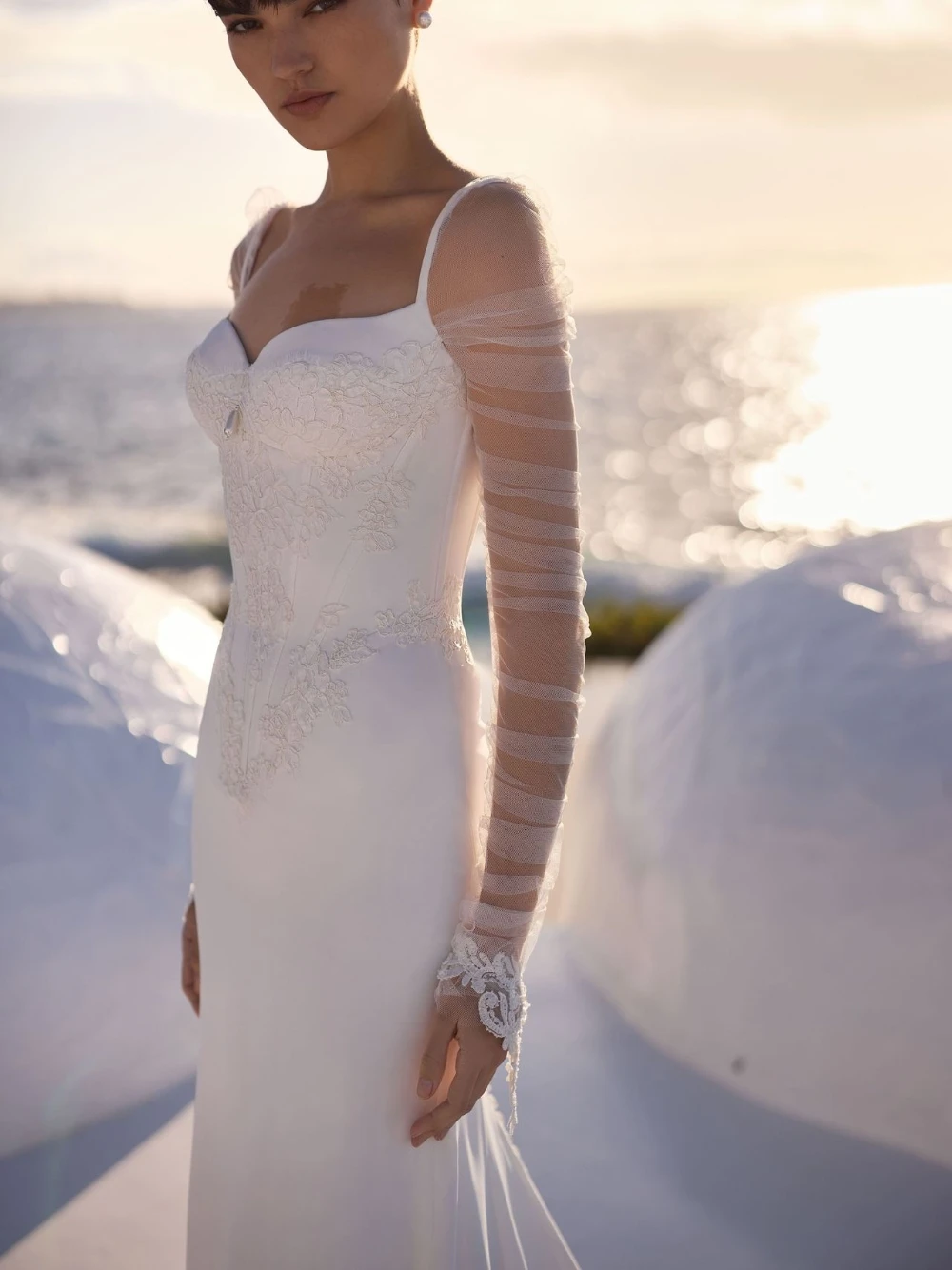 Vintage applicaties dunne bandjes trouwjurk elegante zeemeermin op maat gemaakte korset bruid dragen bestemming charmante lange bruidsjurk