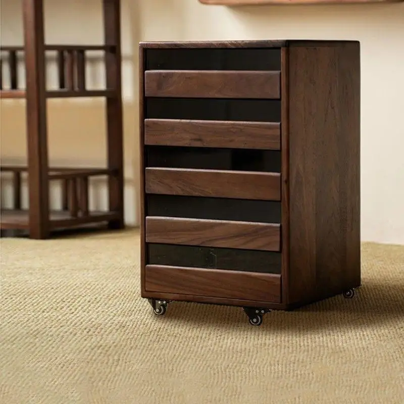 Customizable solid wood storage cabinet Floor-to-ceiling black walnut side cabinet Tea set cabinet Floor-to-ceiling movable belt