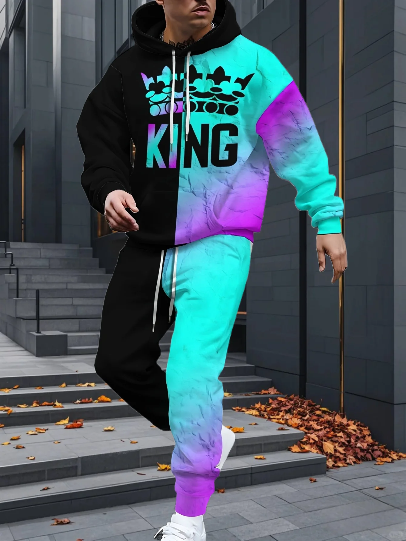 2025/26 última moda conjunto con capucha de moda urbana para hombres Y2K Otoño/Invierno estampado 3D pantalones casuales de moda para adultos para hombres