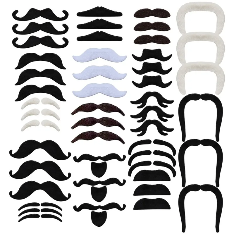 

48PCS Moustache Fake Beards Self Adhesive Moustaches Costume Cosplay Halloween Christmas Performance Props for Women Men