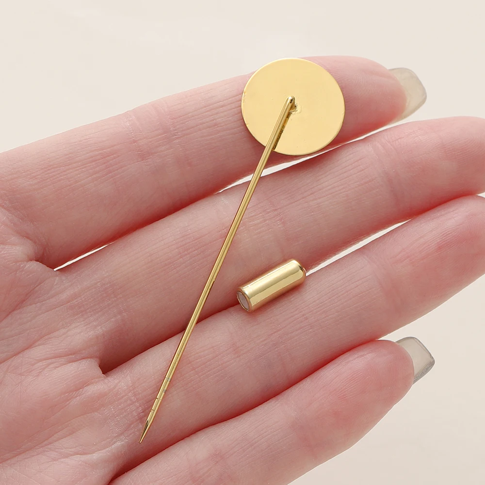 1Pcs/Lot 18K Gold Color Plated Long Brooch Pin Base Blank Tray Bezels Brooches For DIY Necklace Jewelry Making Accessories image 6