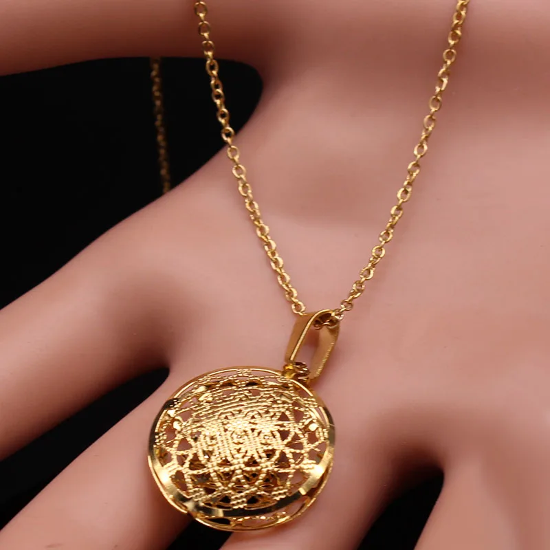 Flower of Life Stainless Steel Jewelry Set Women Hollow Gold Color Necklace Earrings Set Jewelry parure acier inoxydable femme