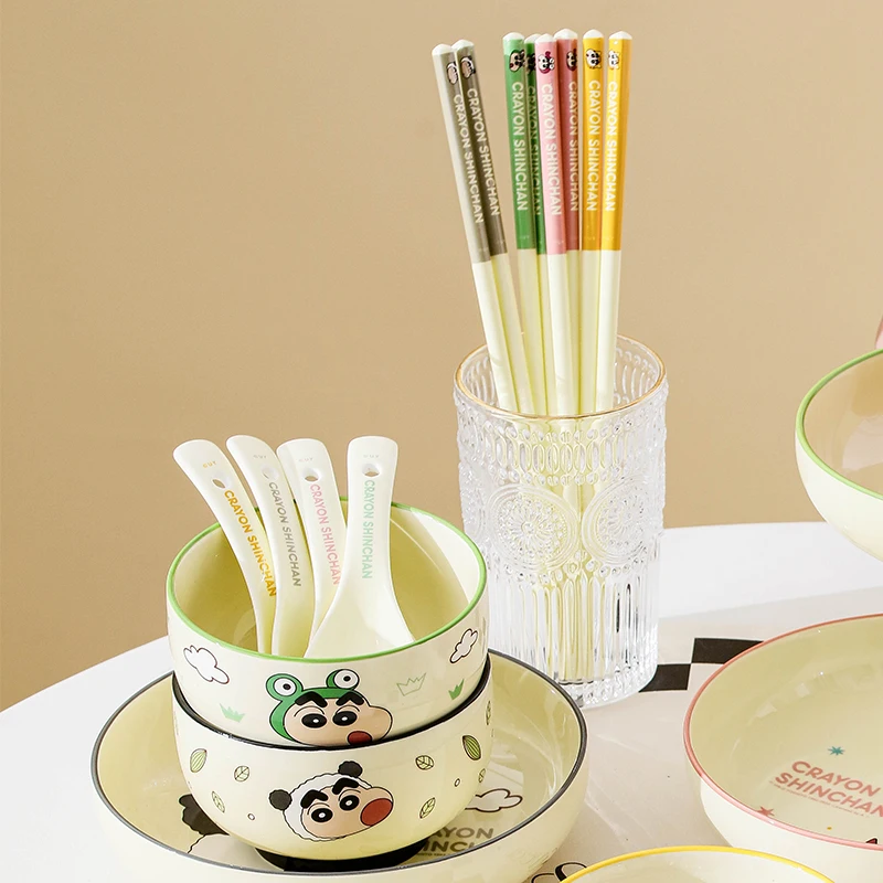 New Cute Cartoon Crayon Shin Chan Ceramic Spoon Chopsticks Tableware Kitchen Household Kid Child Birthday Holiday Gift