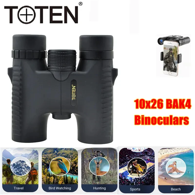 TOTEN Powerful 10x26 HD Binoculars Lightweigh Bak4 FMC Outdoor Birdwatching Camping Concert Sports Professional Optics Telescope