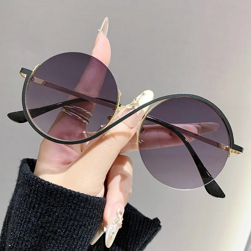 Цельные модные круглые градиентные оттенки, женские новые шикарные солнцезащитные очки в корейском стиле с декором, большие пляжные солнцезащитные очки для отпуска, солнцезащитные очки с защитой от УФ-лучей