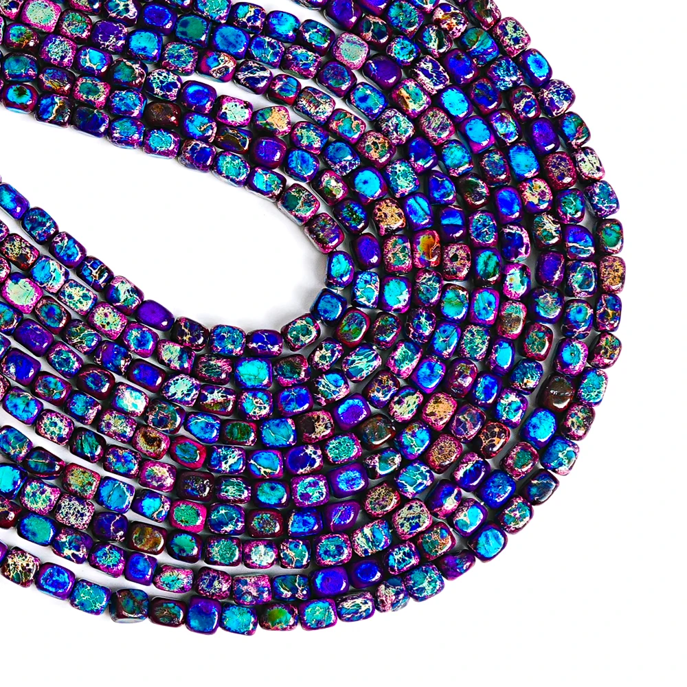 Handcrafted Purple Blue Sea Sediment Imperial Jasper 7x5mm Cubic Loose Beads Gemstones for Bracelets Necklaces DIY Projects