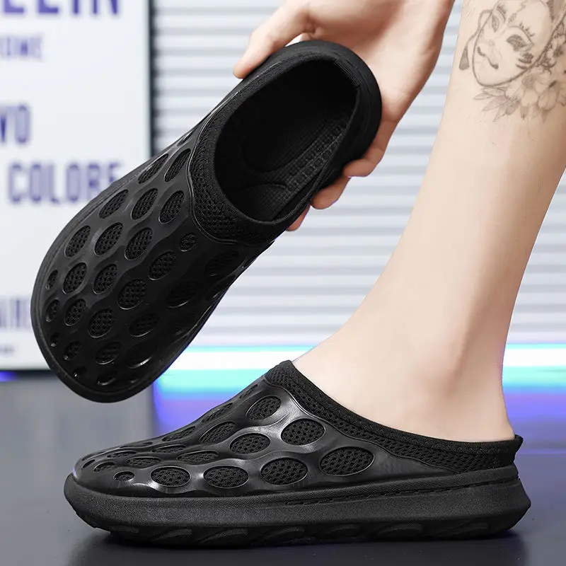 

Уличные дышащие сетчатые мужские тапочки с отверстиями, резиновые оригинальные дизайнерские роскошные шлепанцы, модная мужская обувь высокого качества для взрослых по низкой цене