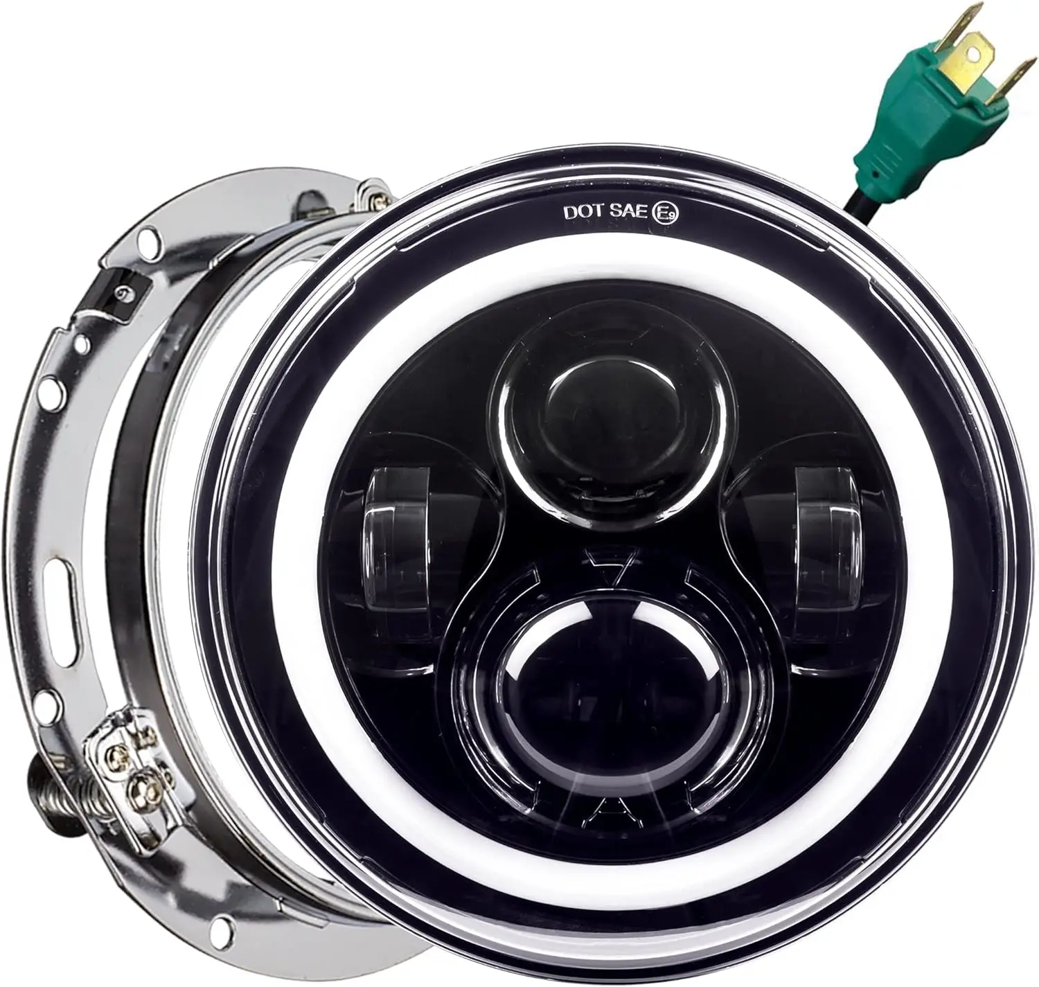 Faro LED 9100BR de 7 "con anillo de halo blanco para Harley Davidson y motocicletas indias generación I/Kit de halo negro/adaptador adicional