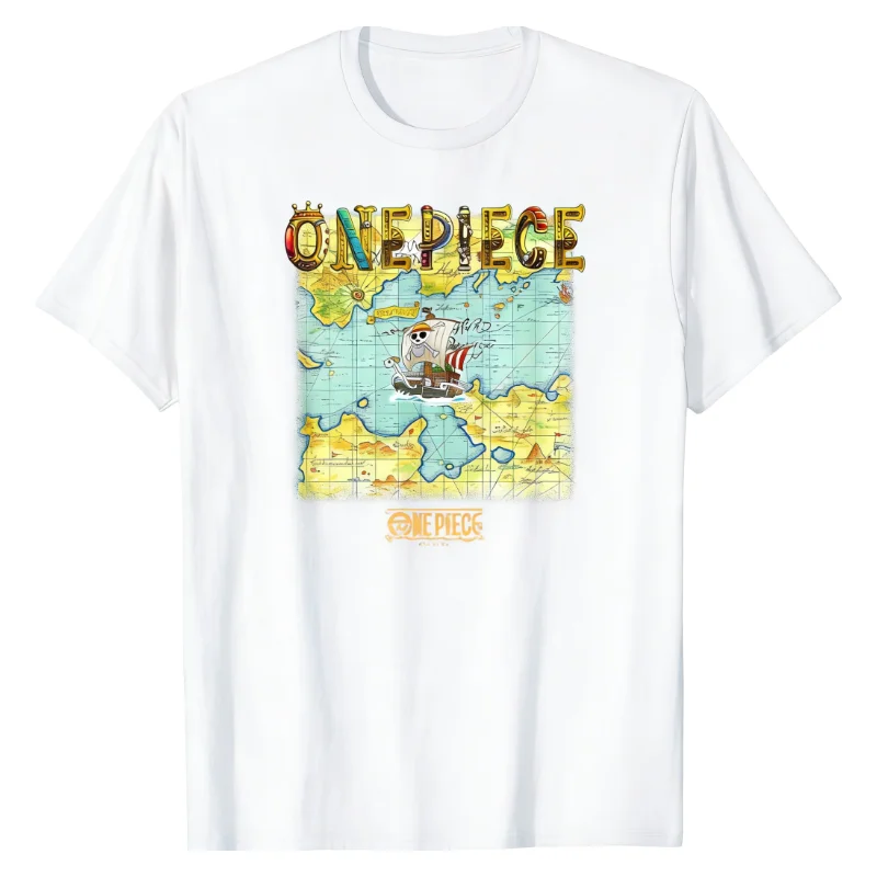 

Футболка One Piece Going Merry с графическим принтом пиратского корабля и карты мира, мягкая, 100% хлопок, повседневная, для уличного стиля