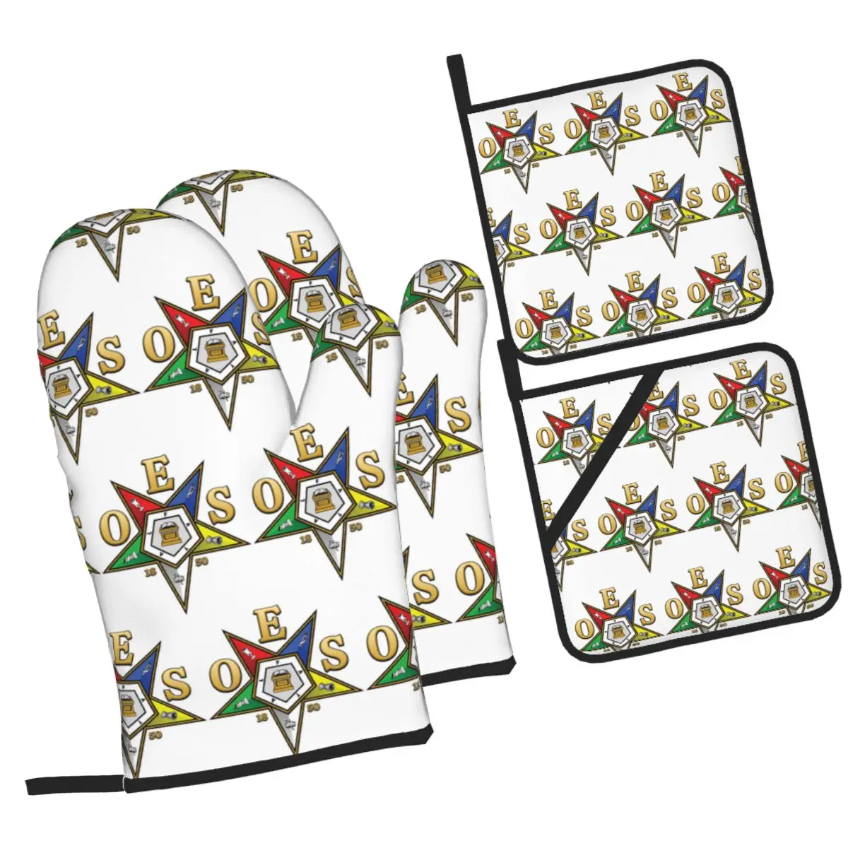 Oes Order Of The Eastern Star Oven Mitts and Pot Holder Sets of 4 for Baking Kitchen Cooking BBQ Resistant Non-Slip Gloves