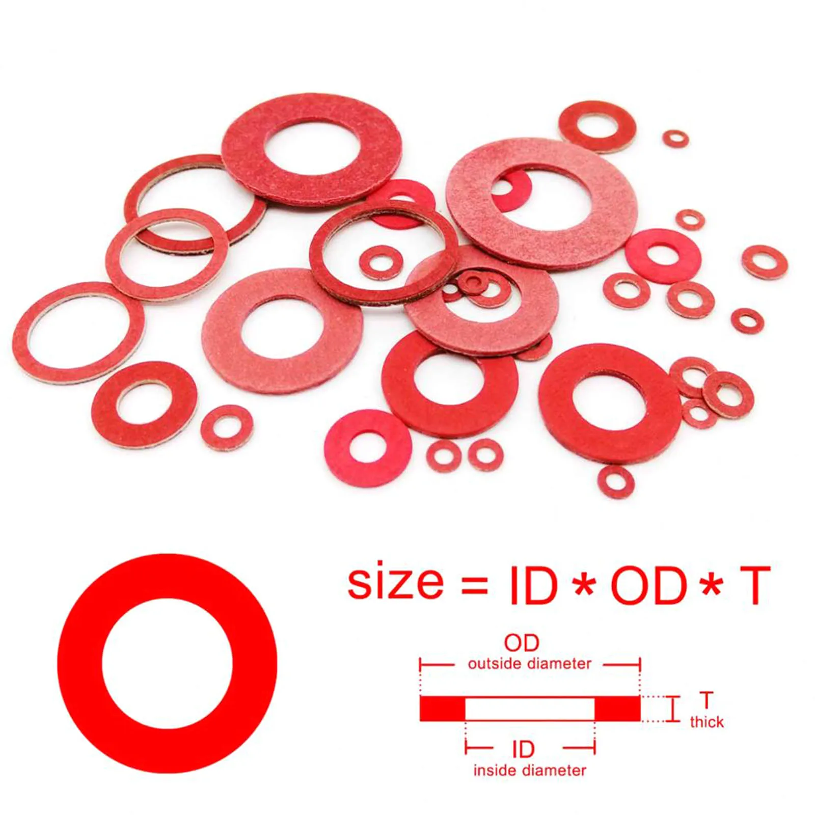 20/50/100pcs M2 M2.5 M3 M4 M5 M6 M8 M10 M12 M16 Red Steel Paper Fiber Insulating Flat Washer Insulation Plain Gasket Ring Meson