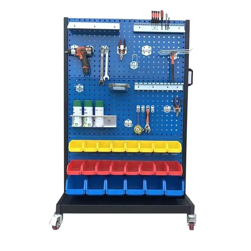 Free Standing Pegboard Display Rack Mobile Double Side Design For Hardware Tool Storage Retail Store Exhibition
