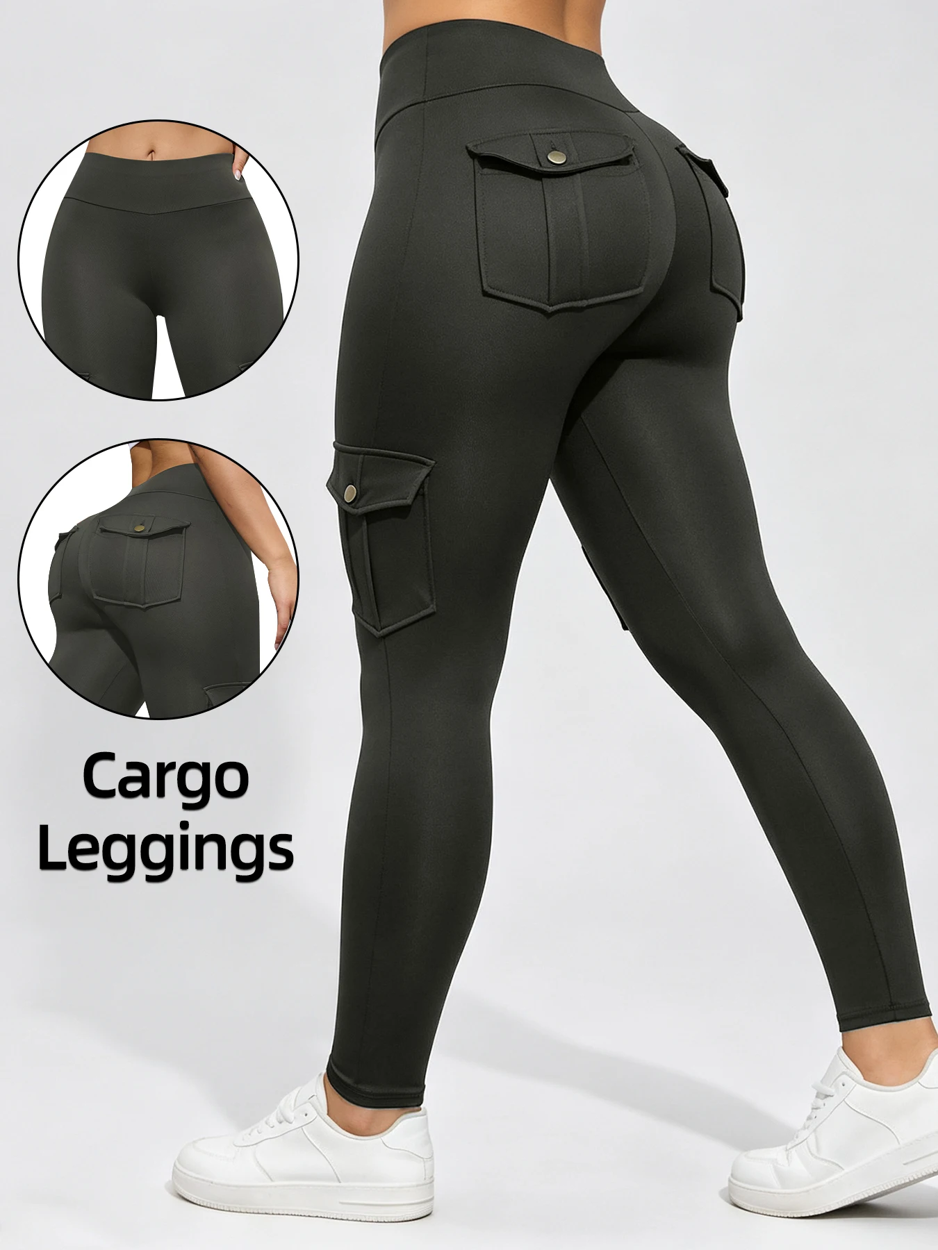 1/2 Pcs Women's Fitness Pants: High-Waisted Flared Cargo Pants With Pockets, Shaping and Tummy-Control Fitness Pants.