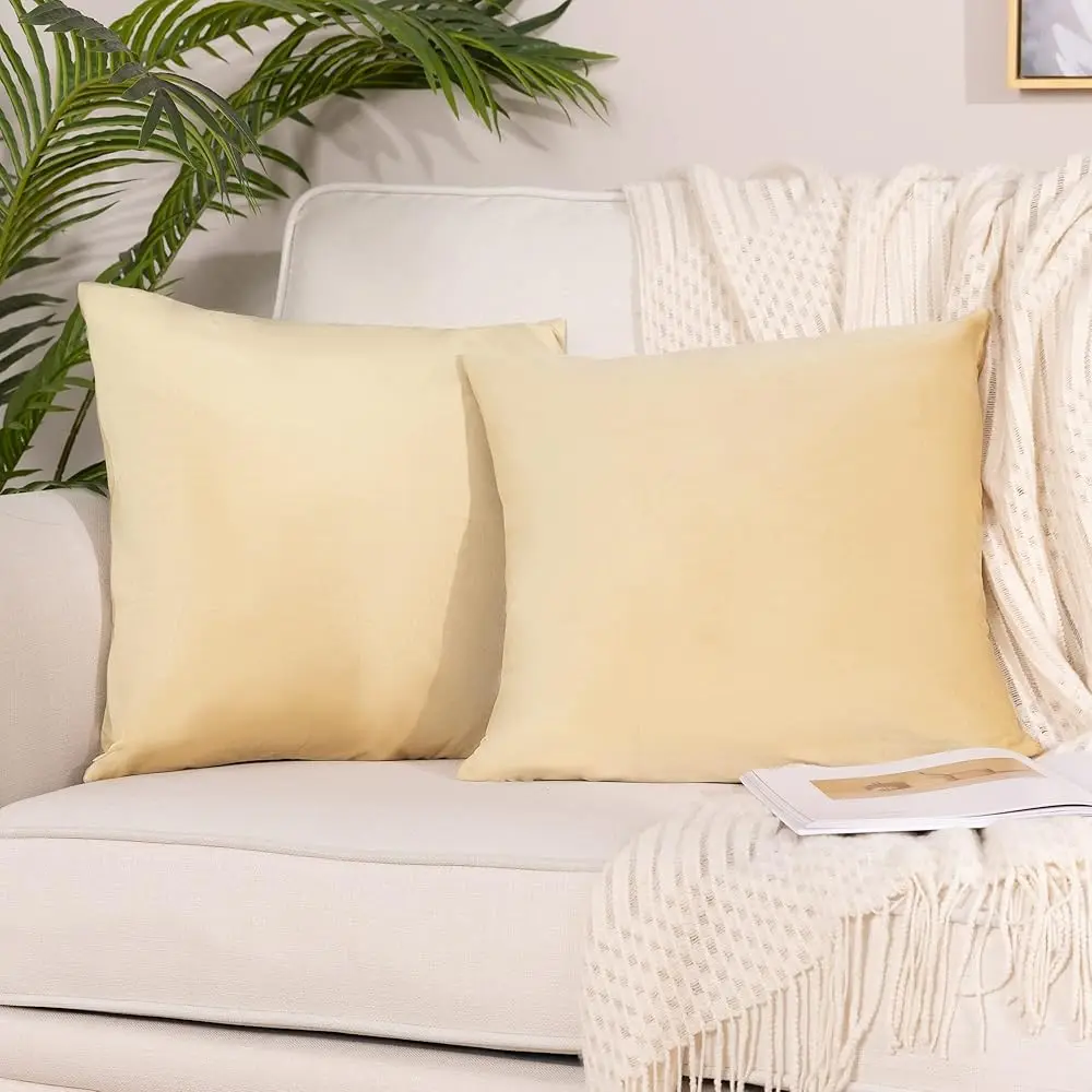 

Pa Of 2 Velvet Pillow Covers Square Decorative Cushion Covers For Bed Couch Sofa Bench, 24 X 24 H (60 X 60 Cm), Light Gold