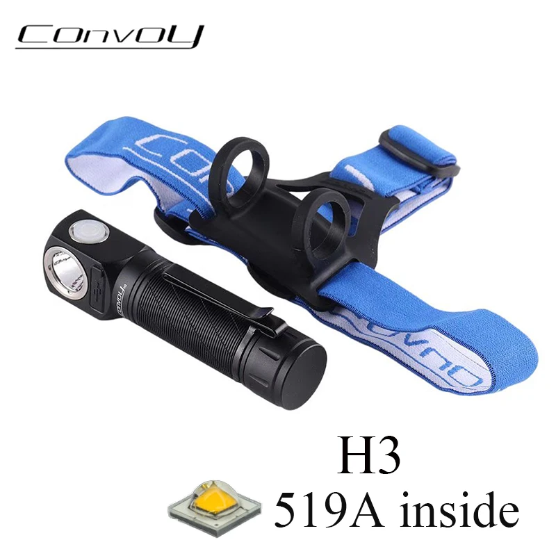 Convoy H3 Flashlight + Headlamp with 519A Linterna Led High Power 21700 Torch Flash Light Type-C Port Headlight Front Head Lamp