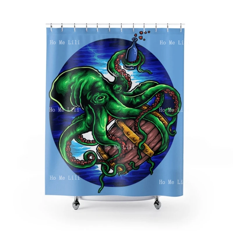 Be The Light Beautiful Lighthouse Beach Ocean Octopus Pirates Chest Graphic Design With Rum Shower Curtain Funny Bath Decor