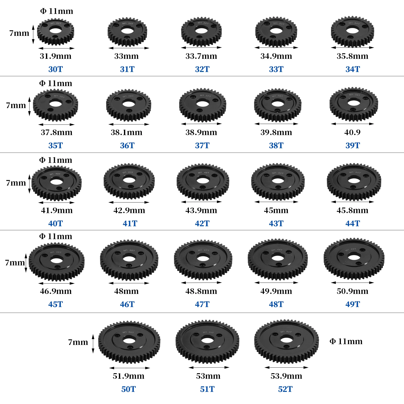 Engrenagem principal m1 aço spur engrenagem 30t 31t 35t 40t 42t 46t 50t 52t para traxxas arrma hpi hobao losi rc peças de atualização do carro