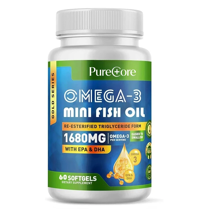 Omega 3 Mini Fish Oil 1680mg, 60 Soft Capsules, Triglyceride Form (rTG), EPA and DHA, Small and Easy To Swallow