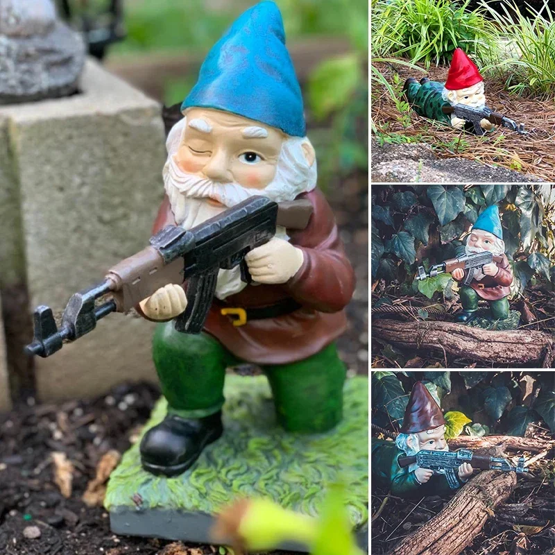 Gnome Combat Troops Statue Dwarf Cannon Ornament Fun Garden Lawn Decoration Elf Statue DIY Home Office Desk Decoration Gifts