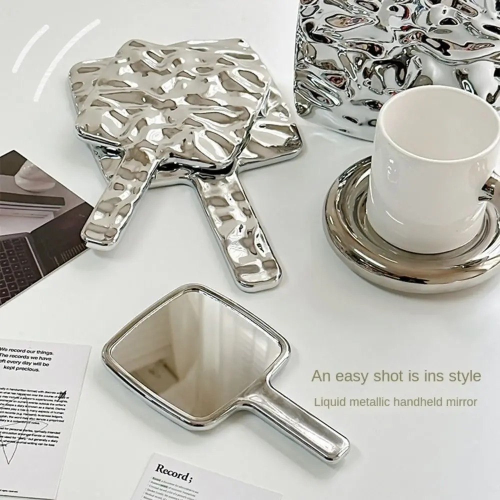 Portable High Definition Handheld Mirror Liquid Shape Ins Makeup Mirror Square Fashion Vanity Mirror Makeup Tools