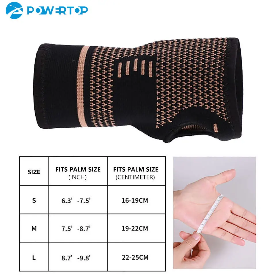 1Pcs Copper Professional Wristband Sports Compression Wrist Guard Arthritis Brace Sleeve Support Elastic Palm Hand Glove