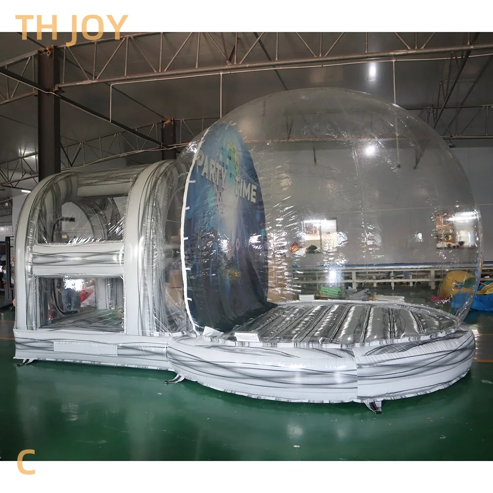 Fast Air Shipping, Christmas snow globe inflatable bubble tent, 4.5m transparent inflatable snow globe with tunnel