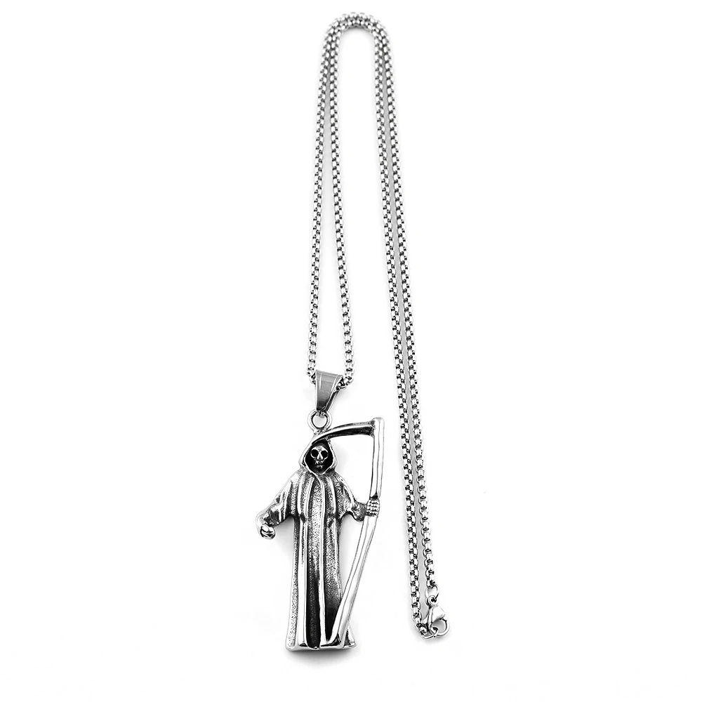 Heiliger Santa Muerte Totenkopf-Anhänger Halskette für Männer und Frauen aus Edelstahl Hip-Hop Herren-Kettenhalsband Schmuck – Detail 4
