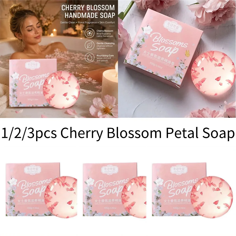 1/2/3PCS Cherry Blossom Petal Soap Perfume Soap Bath Soap Wash Face Bath Body Soap Essential Oil Hand Soap Gentle Moisturizing