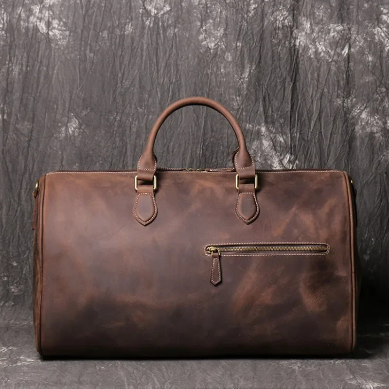 

Retro Crazy Horse Skin Men's Handbag Large Capacity Travel Bag Women's One Shoulder Oblique Straddle Luggage Bag Computer Bag