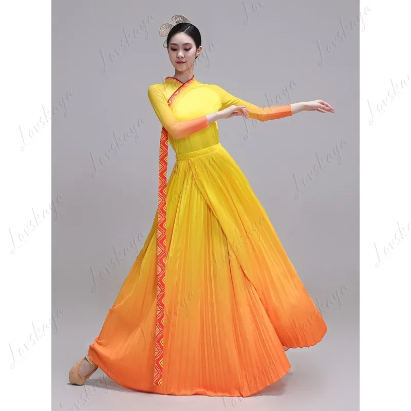 

Открытая танцевальная юбка в полный рост. Наряд для выступления, женское длинное платье, новый стиль, наряд для сценического выступления.