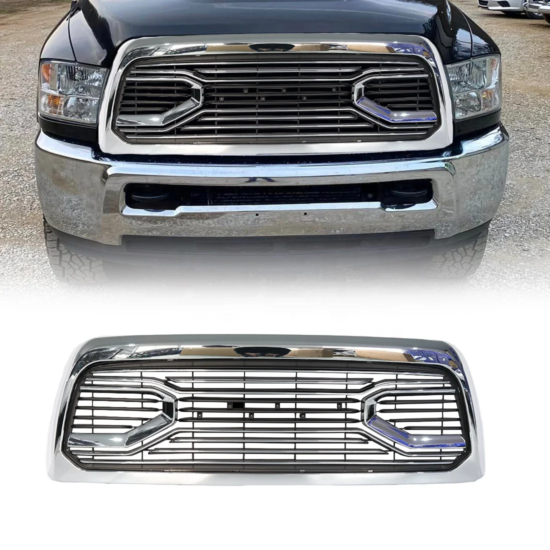 Chrome Grill Car Grills Front Big Horn Style Grille With Amber Lights & Letters For 2010-2019 Dodge Ram 2500 3500