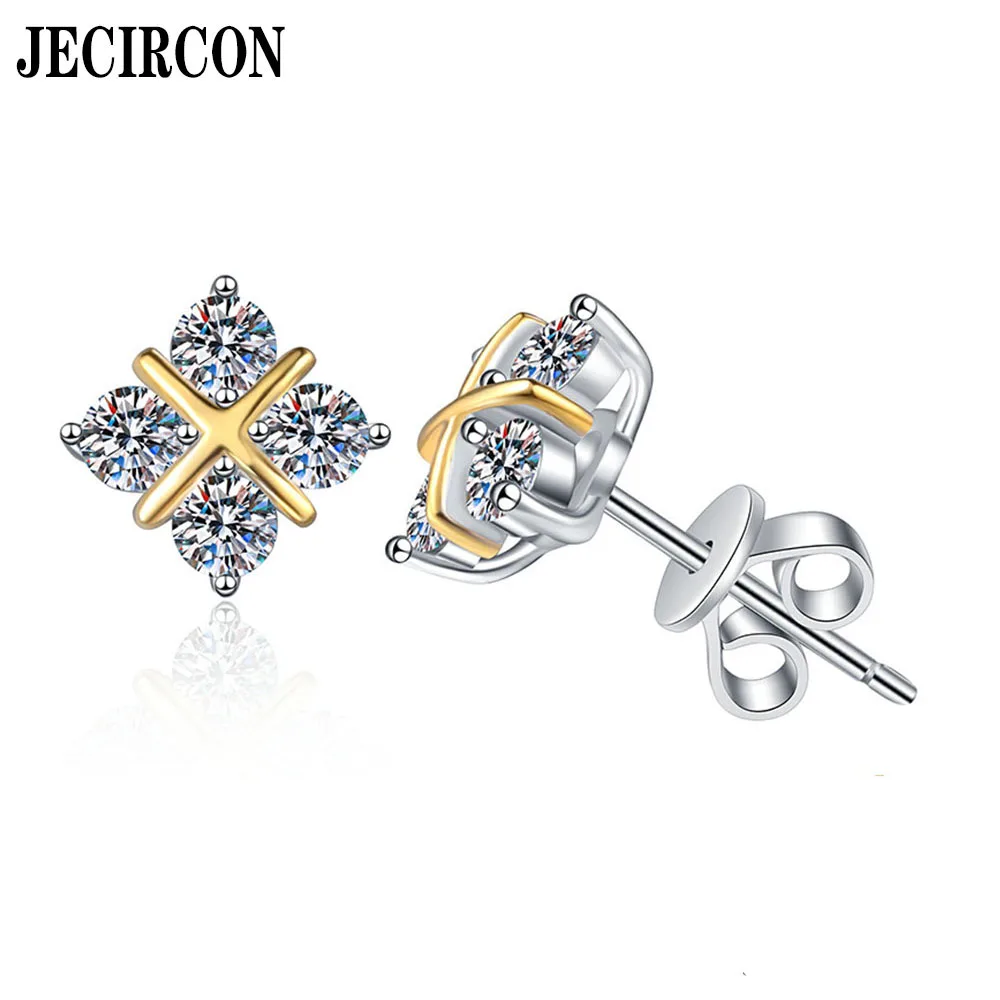 

JECIRCON S925 Sterling Silver Moissanite Earrings Super Flash Full Diamonds Cross D Color 80 Points Moissanite Versatile Studs