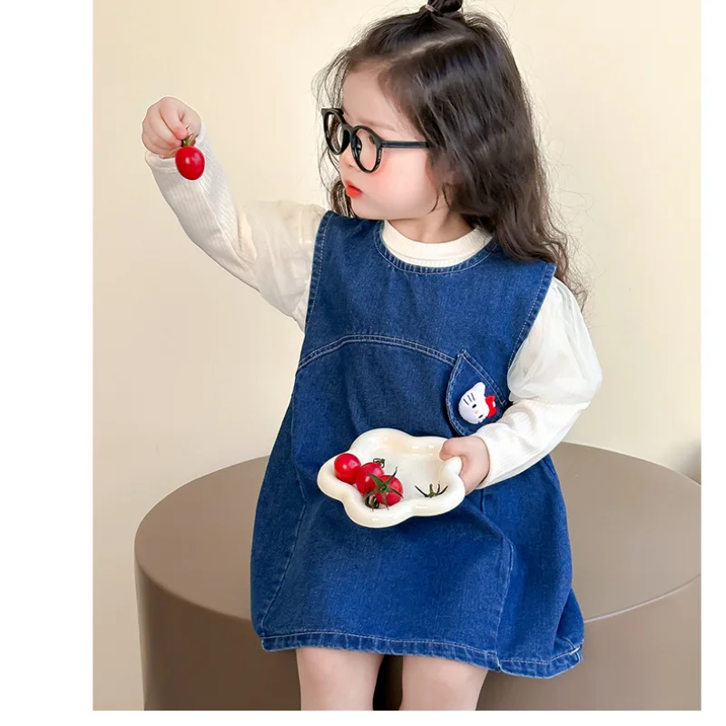 الفتيات الدنيم تنورة دعوى سانريو ربيع 2025 مرحبا كيتي ملابس الأطفال العصرية طفلة القط ربيع الخريف قطعتين مجموعة #6