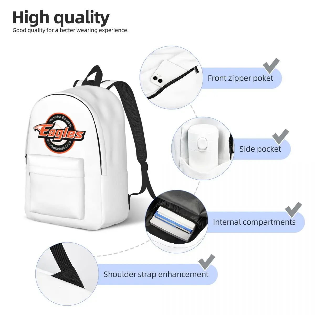 Hanwha Eagles Baseball Team Sport Lover Fashion Backpack Lightweight High School Work Daypack for Men Women Laptop Canvas Bags