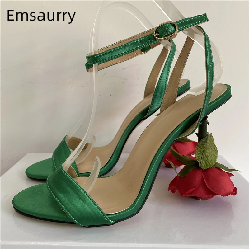 

Individual Rose Strange Heel Modern Sandals Women Luxury Satin One-Strap Sexy Open Toe Banquet Shoes For Girls Summer